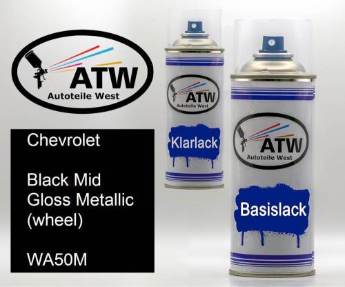 Chevrolet, Black Mid Gloss Metallic (wheel), WA50M: 400ml Sprühdose + 400ml Klarlack - Set, von ATW Autoteile West.